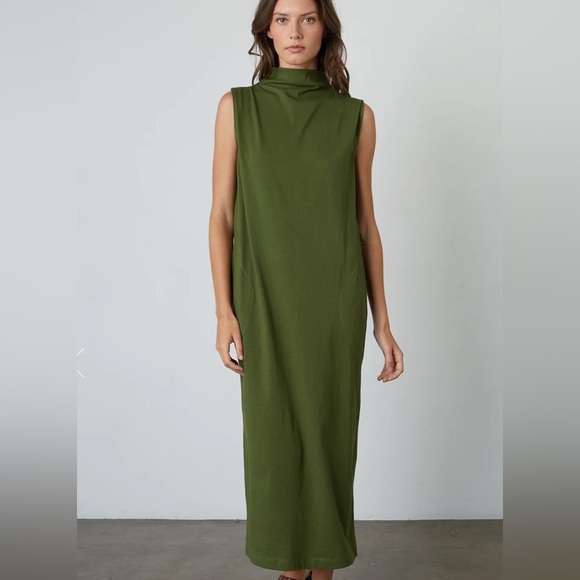 Velvet by Graham & Spencer green Mock Neck Midi Dress, Anthropologie 100% Cotton - Picture 2 of 12